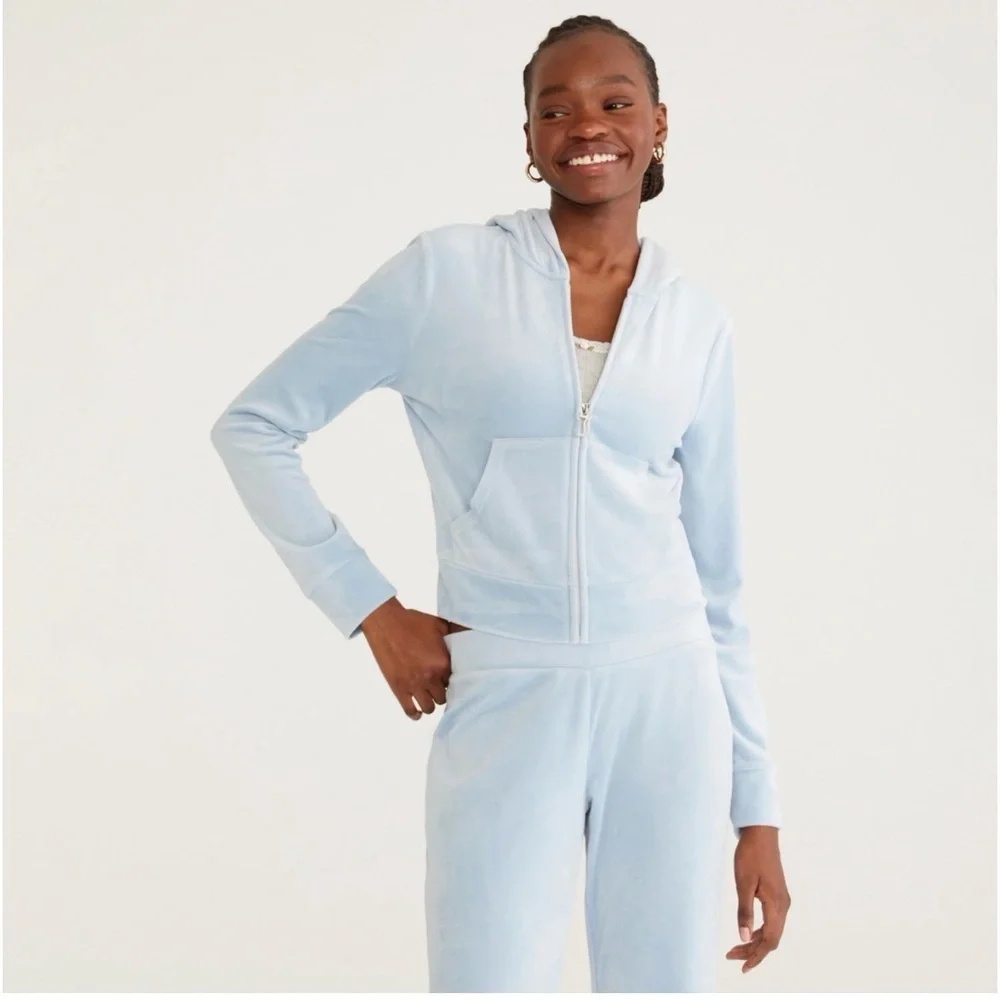 Juicy Couture Bling Velour Full-Zip Hoodie and Velour Pants